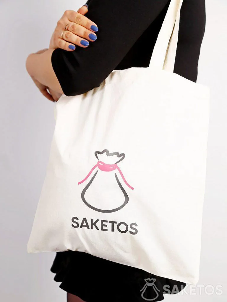 Bolsa de algodón con el logo de Saketos. Bolsas con impresión