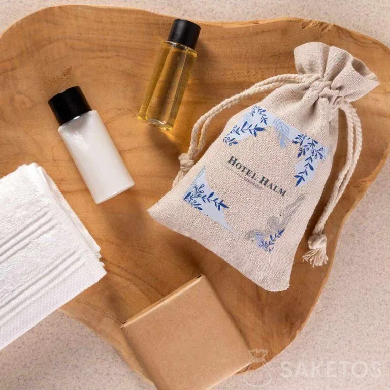 Bolsa de lino para los artículos de aseo del hotel