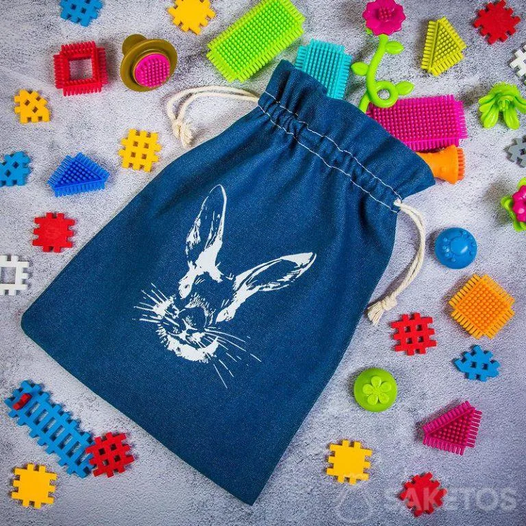 Bolsa para juguetes de tela vaquera con estampado de conejo
