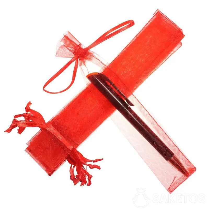 Bolsa de organza roja 3,5 x 19 cm para bolígrafo