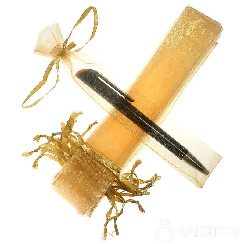 Bolsa para bolígrafo hecho de organza dorada