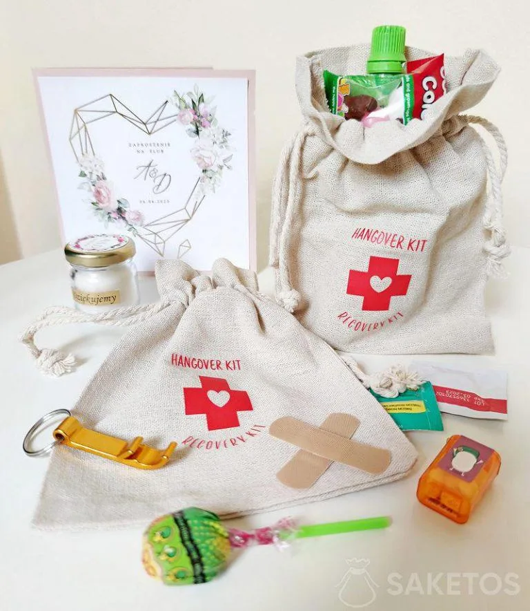 Set de regalo de boda - bolsas para la resaca
