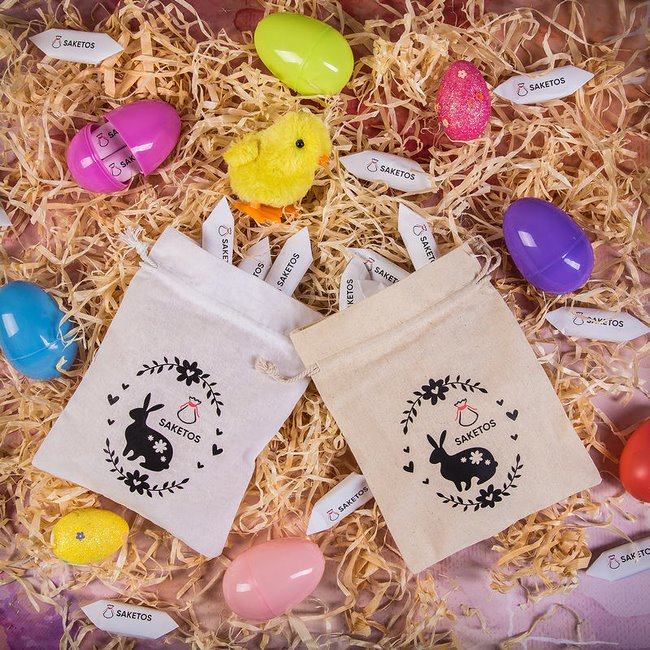 Bolsas de algodón decoradas con estampado de Pascua con lugar para el logotipo
