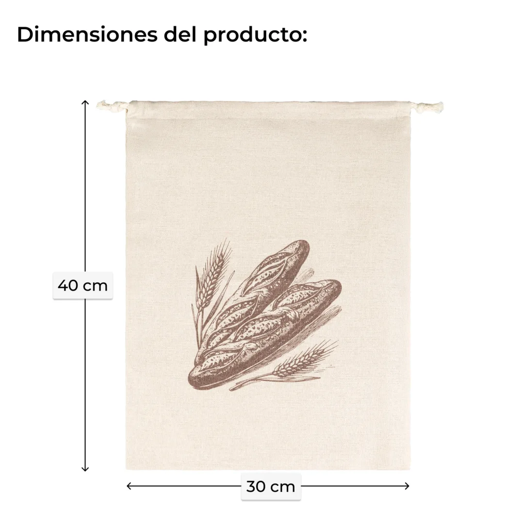 Bolsa para pan y productos de panadería 30x40 cm con estampado y cordón ajustable