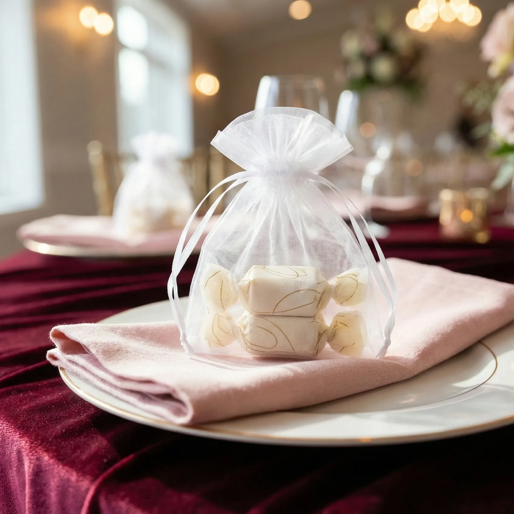 Bolsa de organza para caramelos como detalle para invitados en bodas y celebraciones